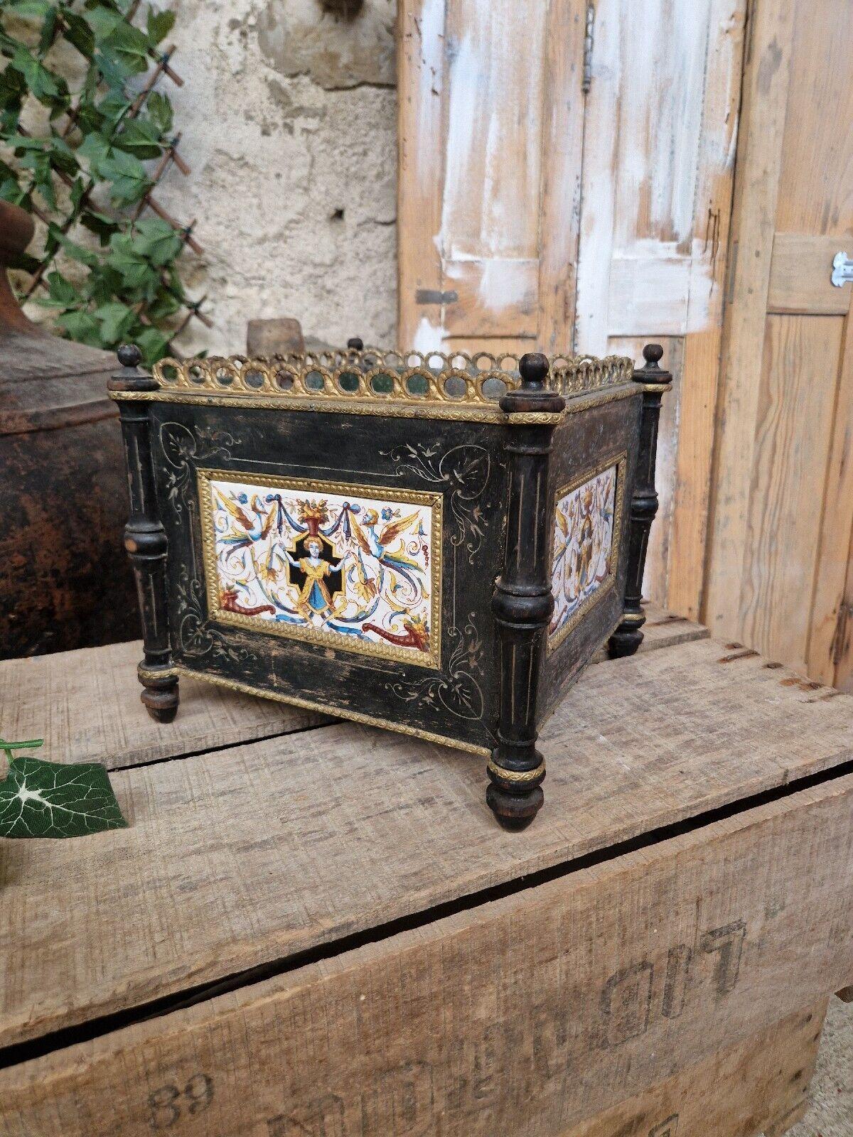 Brass 19th Century French Planter in Ebonised Black Wood For Sale