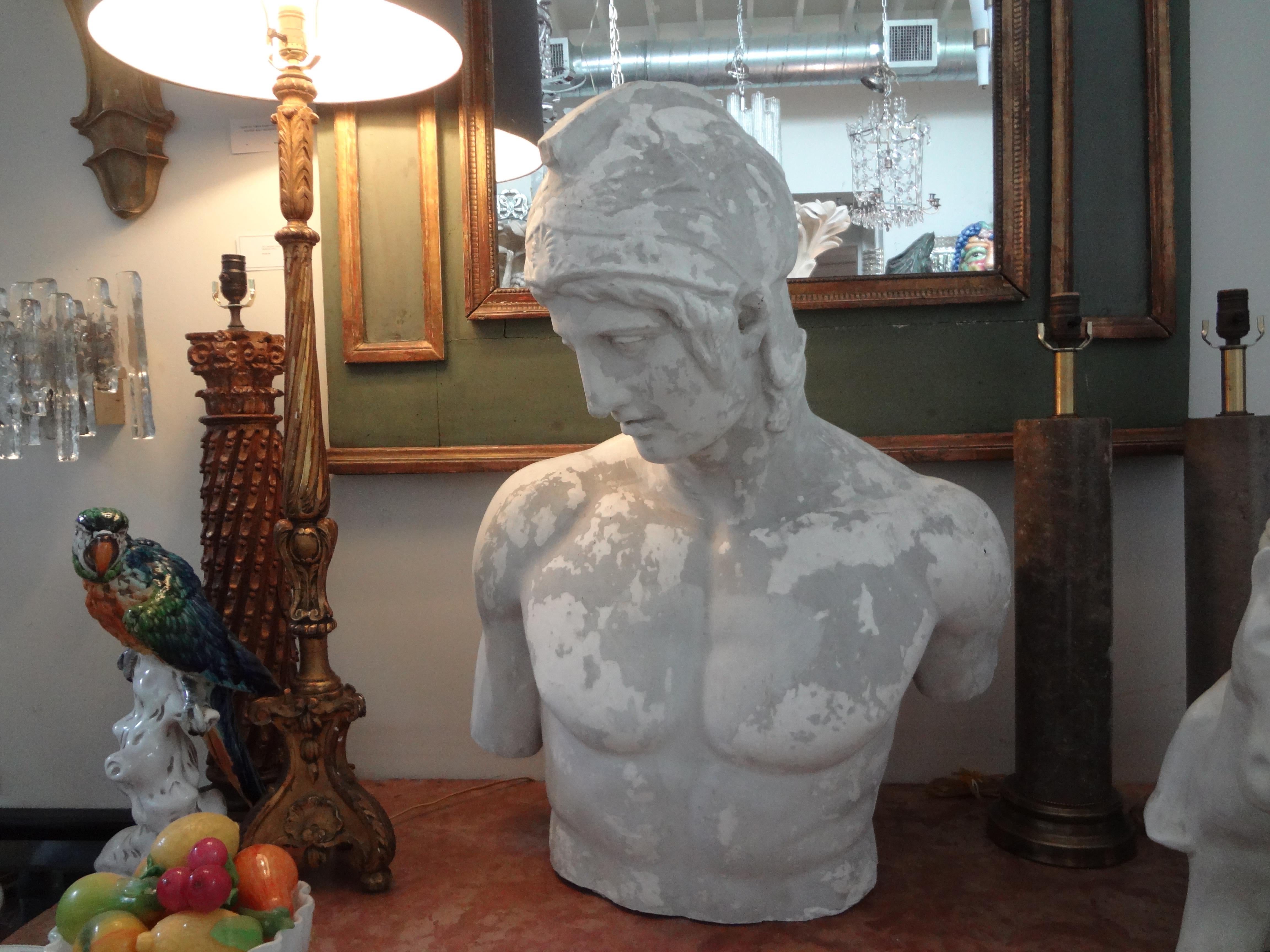 19th Century French Plaster Bust Of A Classical Greek In Good Condition For Sale In Houston, TX