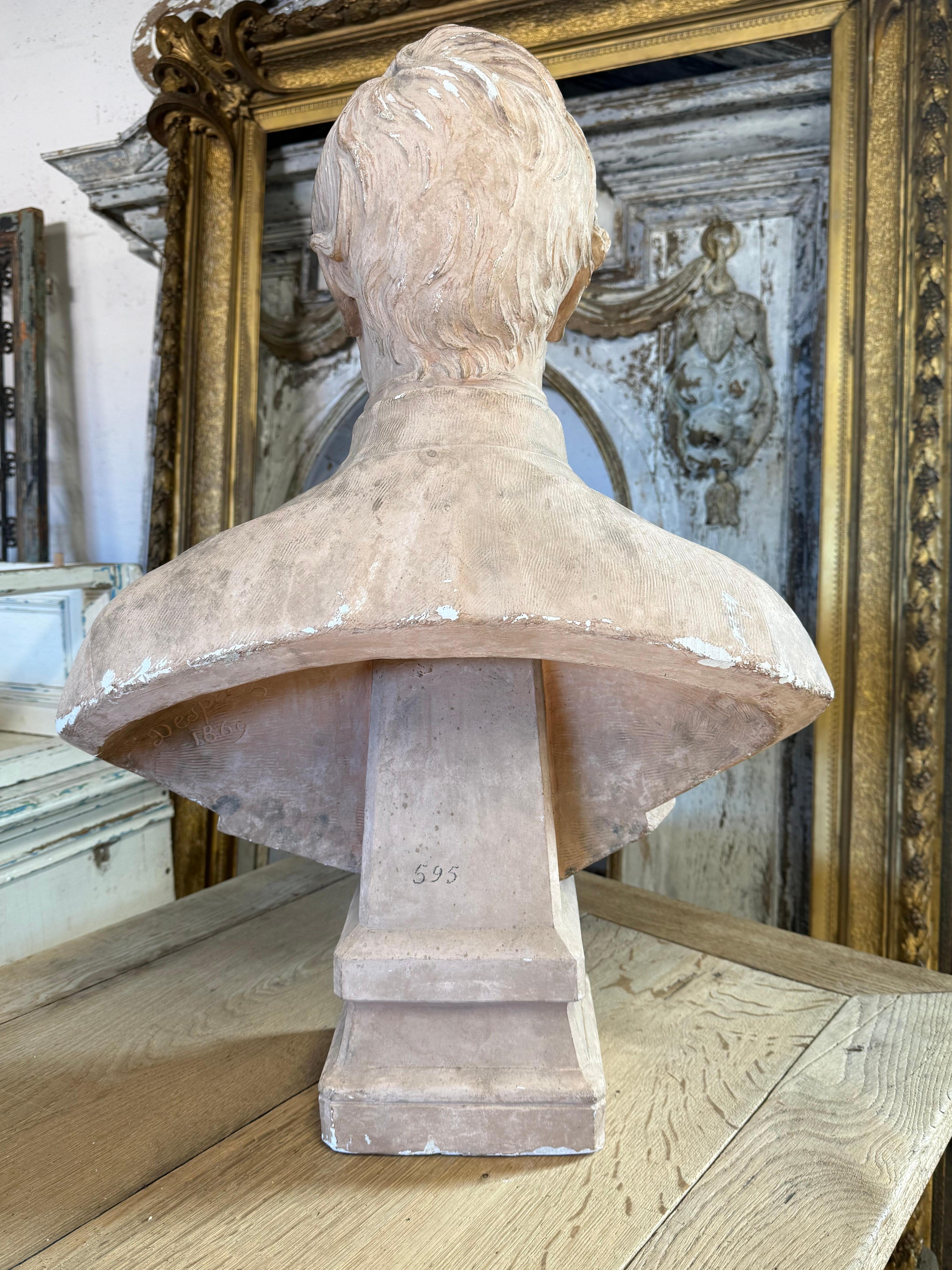 Busto-retrato francés de escayola del siglo XIX de Louis Desprez Hecho a mano en venta