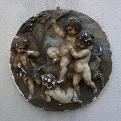 19th Century  French Plaster Relief Plaque of Four Putti Cherubs