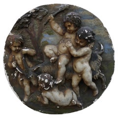 19th Century  French Plaster Relief Plaque of Four Putti Cherubs