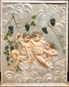 19th Century French Plaster Relief Plaque Of Young Bacchus And Putti