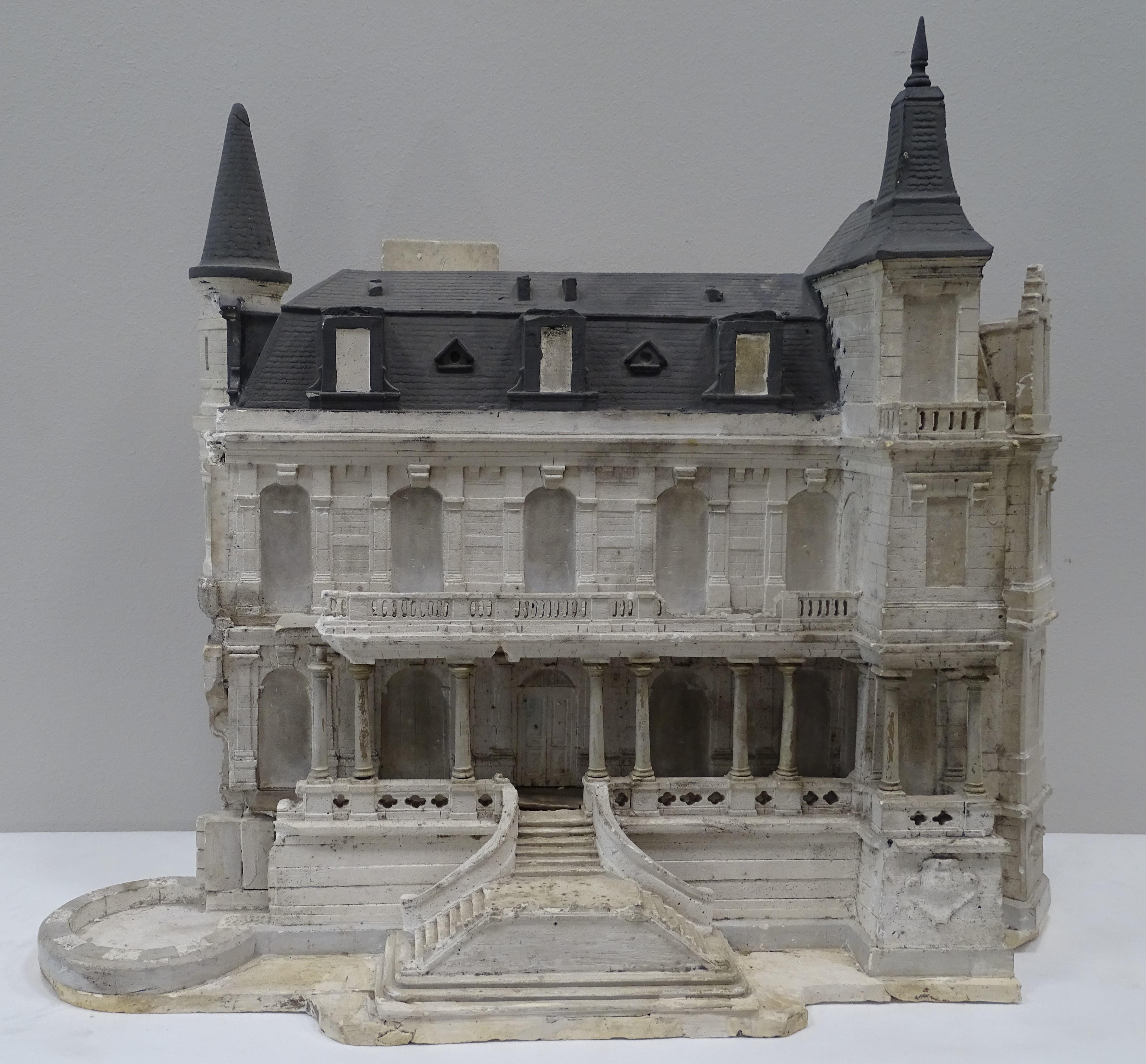 Gorgeous model of a château, made in plâtre, in 1904. This architectural typology was developed in France, they are palaces or large country houses belonging to a nobleman or a gentleman with great purchasing power. Normally they are located on the