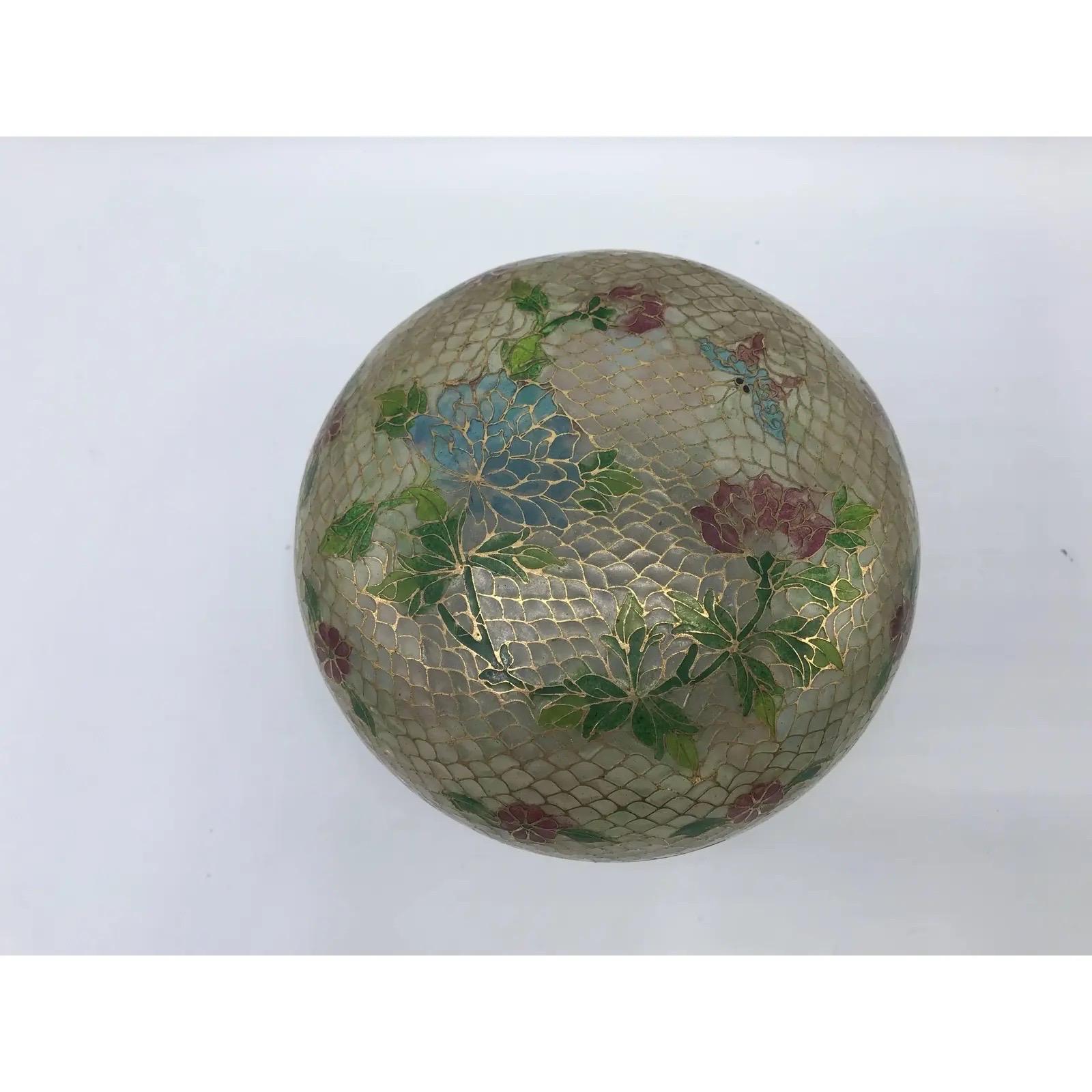 Art Nouveau 19th Century French Plique a Jour Cloisonné Mosaic Lidded Bowl on Stand For Sale
