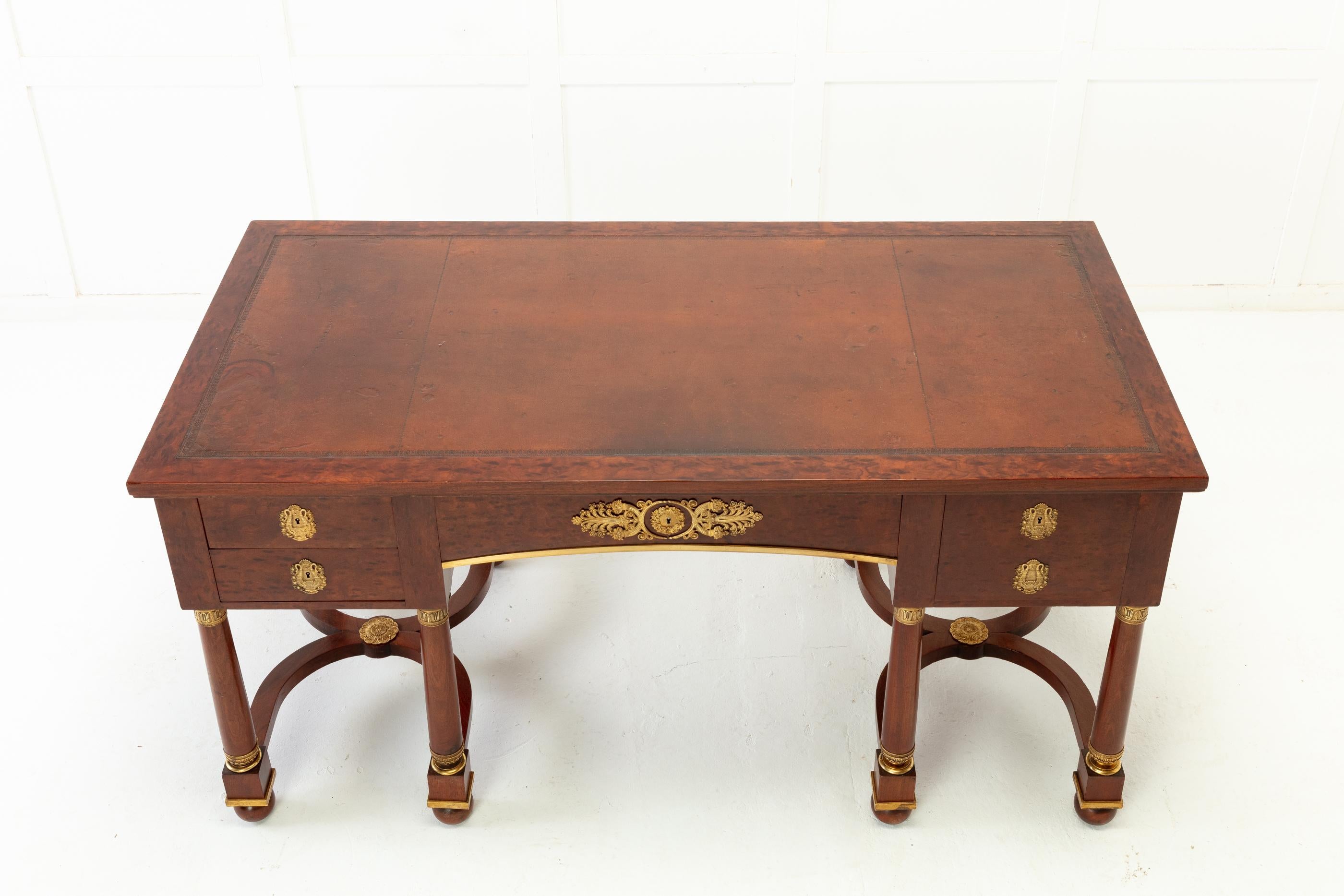 19th Century French Plum Pudding Mahogany Bureau Plat In Good Condition In Gloucestershire, GB