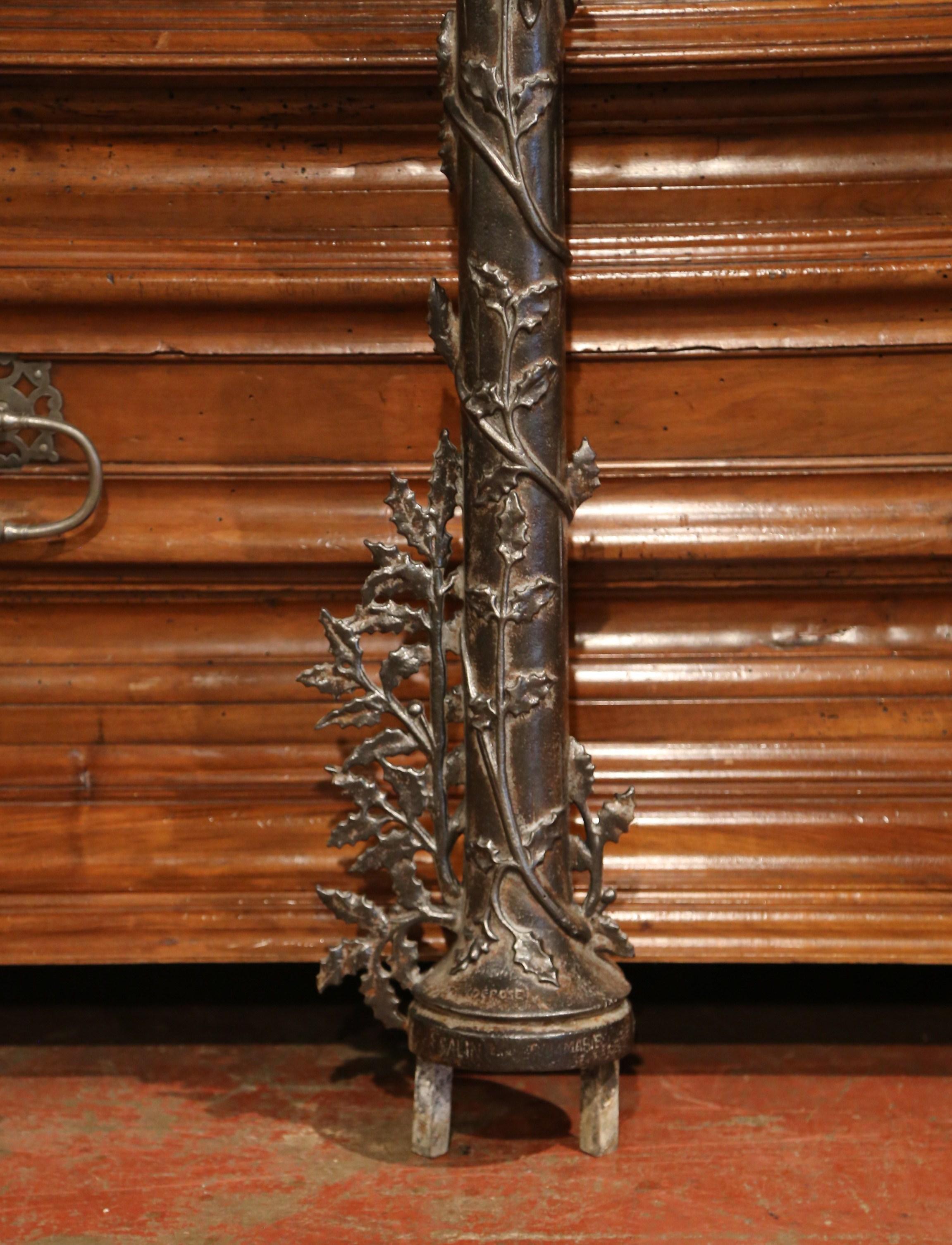 19th Century French Polished and Patinated Iron Garden Cross with Floral Motifs 1