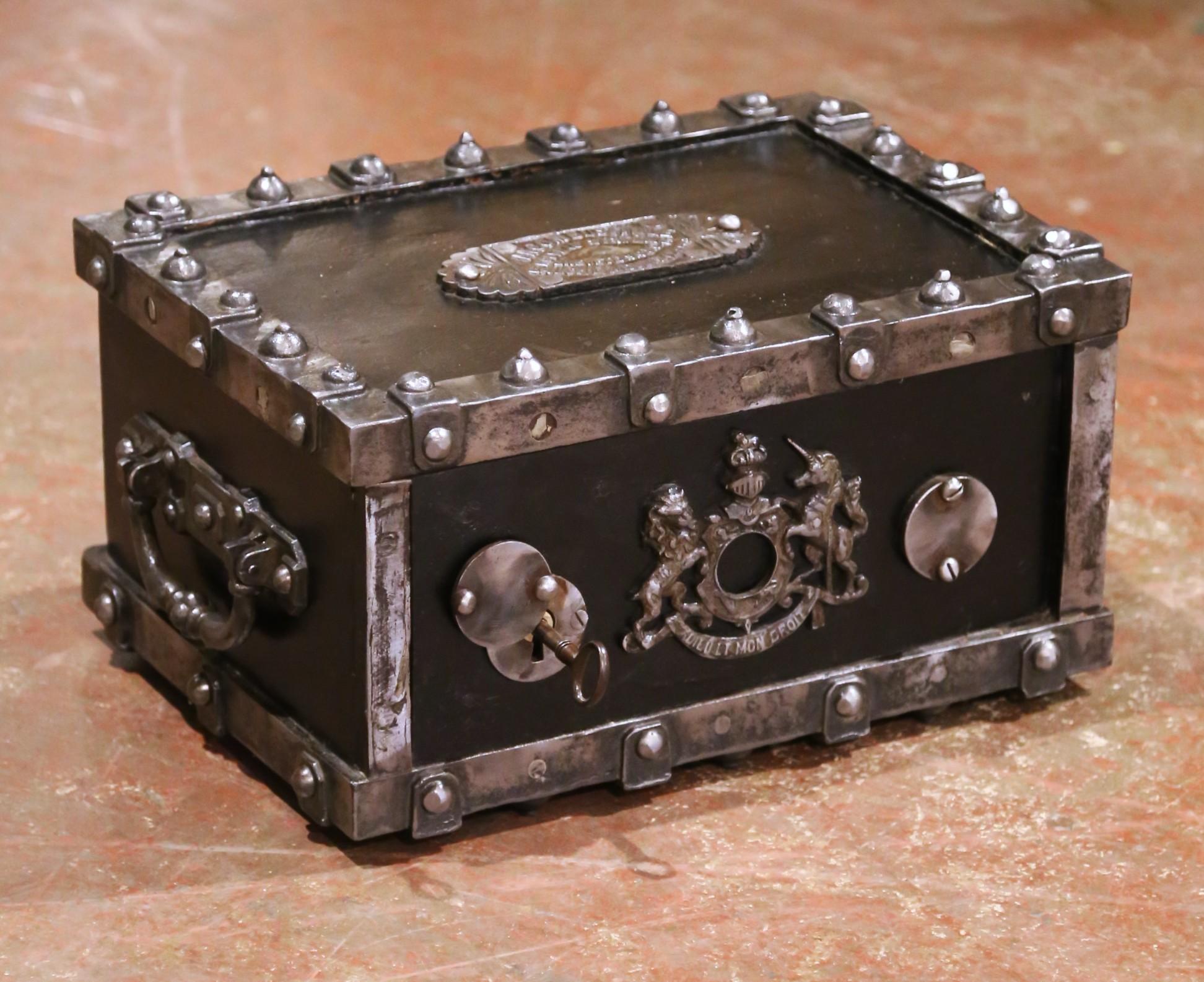 Felt 19th Century French Polished Bauche Fireproof Strongbox with Royal Coat of Arms For Sale