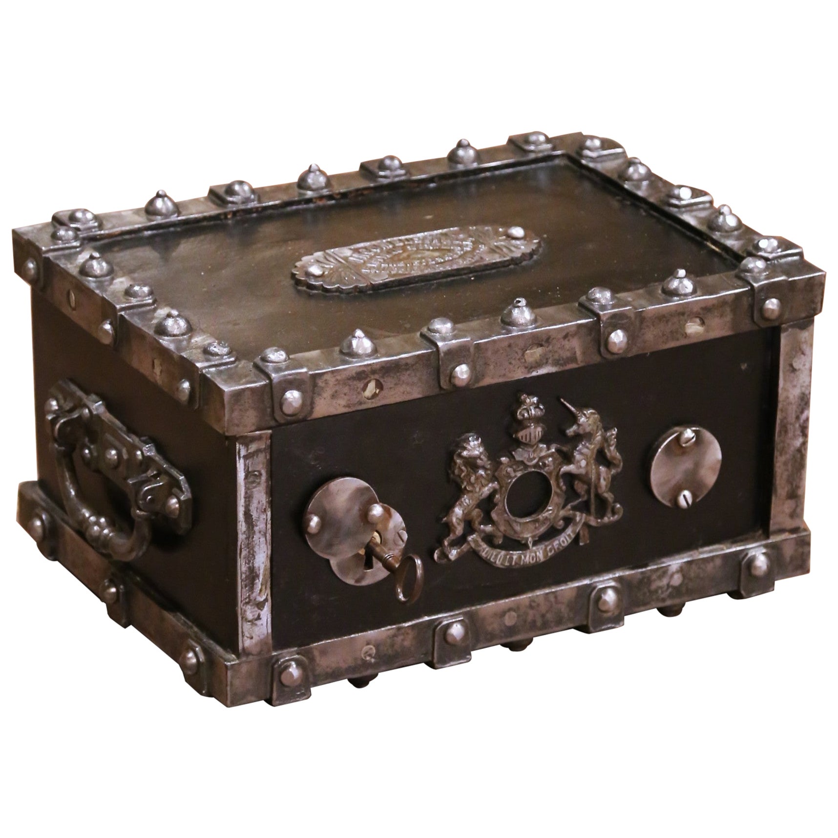 19th Century French Polished Bauche Fireproof Strongbox with Royal Coat of Arms For Sale