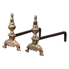 19th Century French Polished Brass Fire Dogs