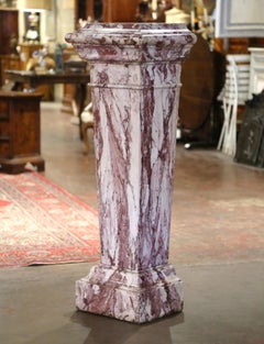 19th Century French Polished Carved Marble "Calacatta Viola" Pedestal Table