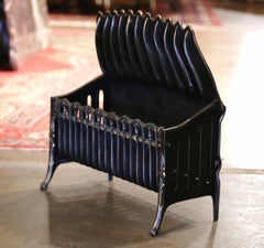 19th Century French Polished Cast Iron Fireplace Grate Magazine Holder