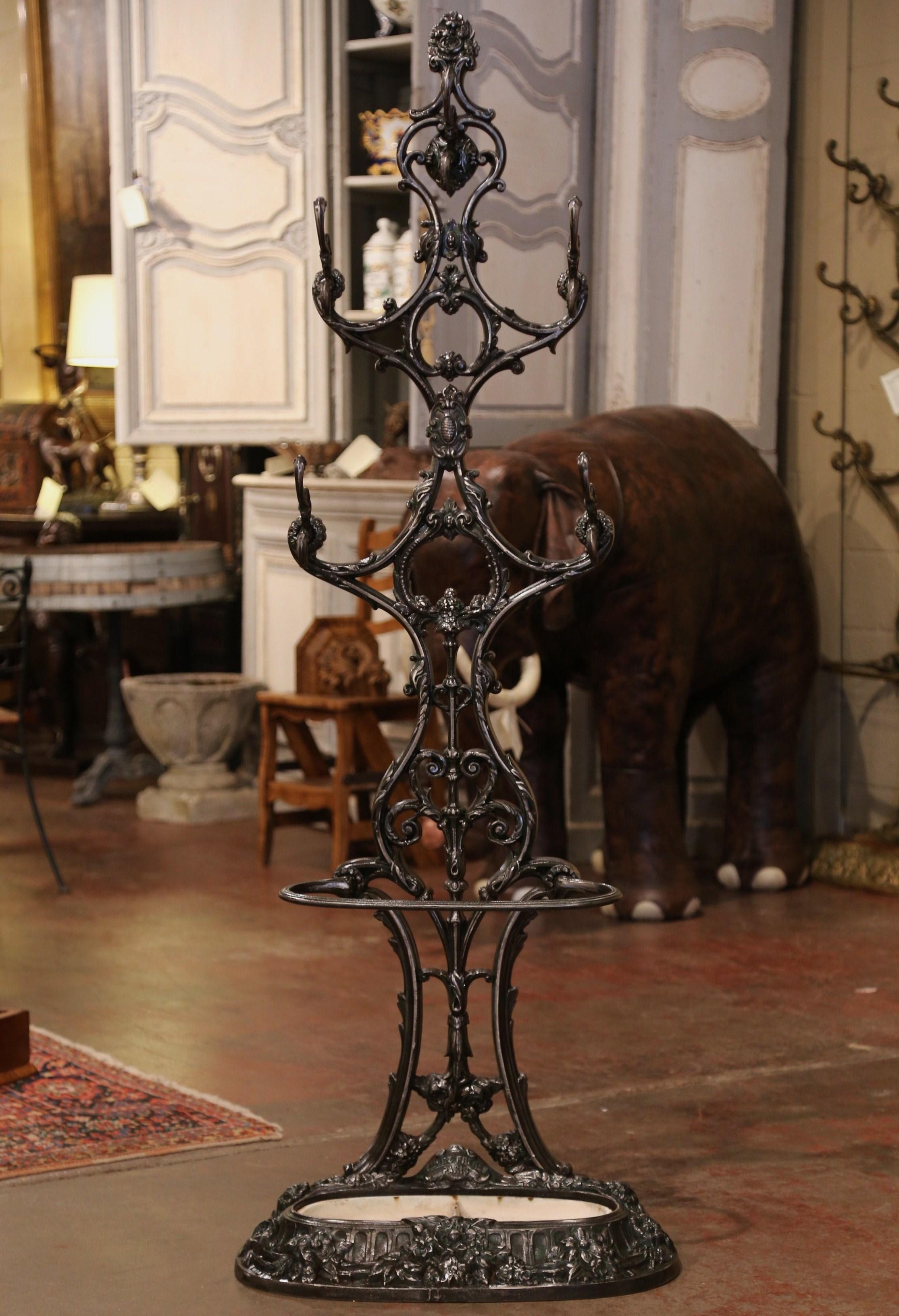 19th Century French Polished Cast Iron Hall Stand Signed Allez Freres, Paris In Excellent Condition In Dallas, TX