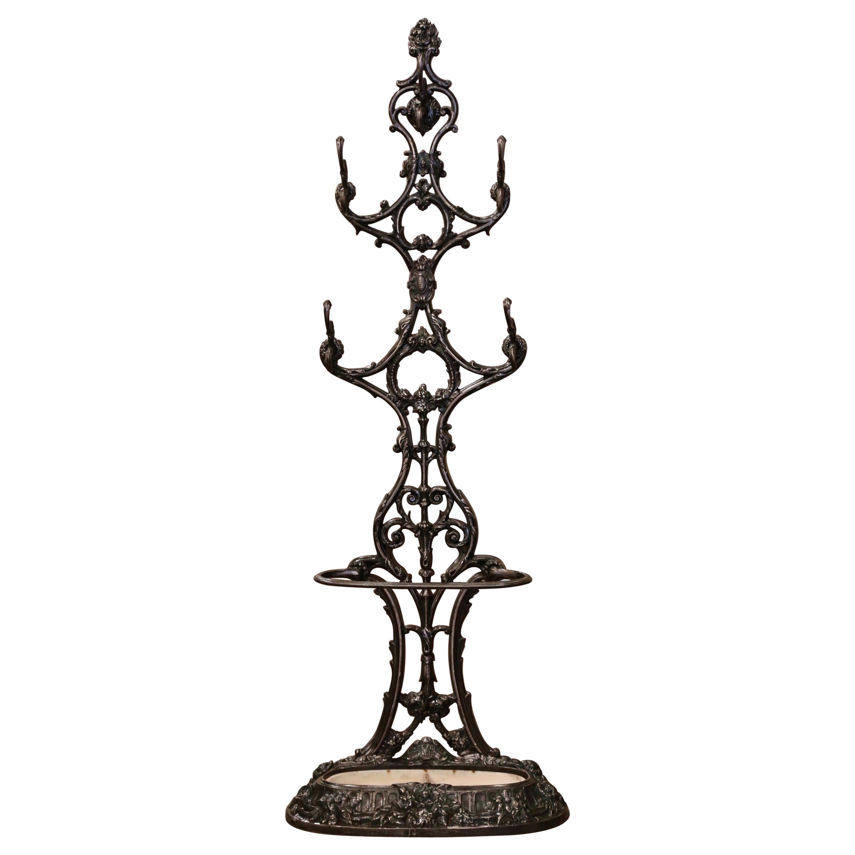 19th Century French Polished Cast Iron Hall Stand Signed Allez Freres, Paris