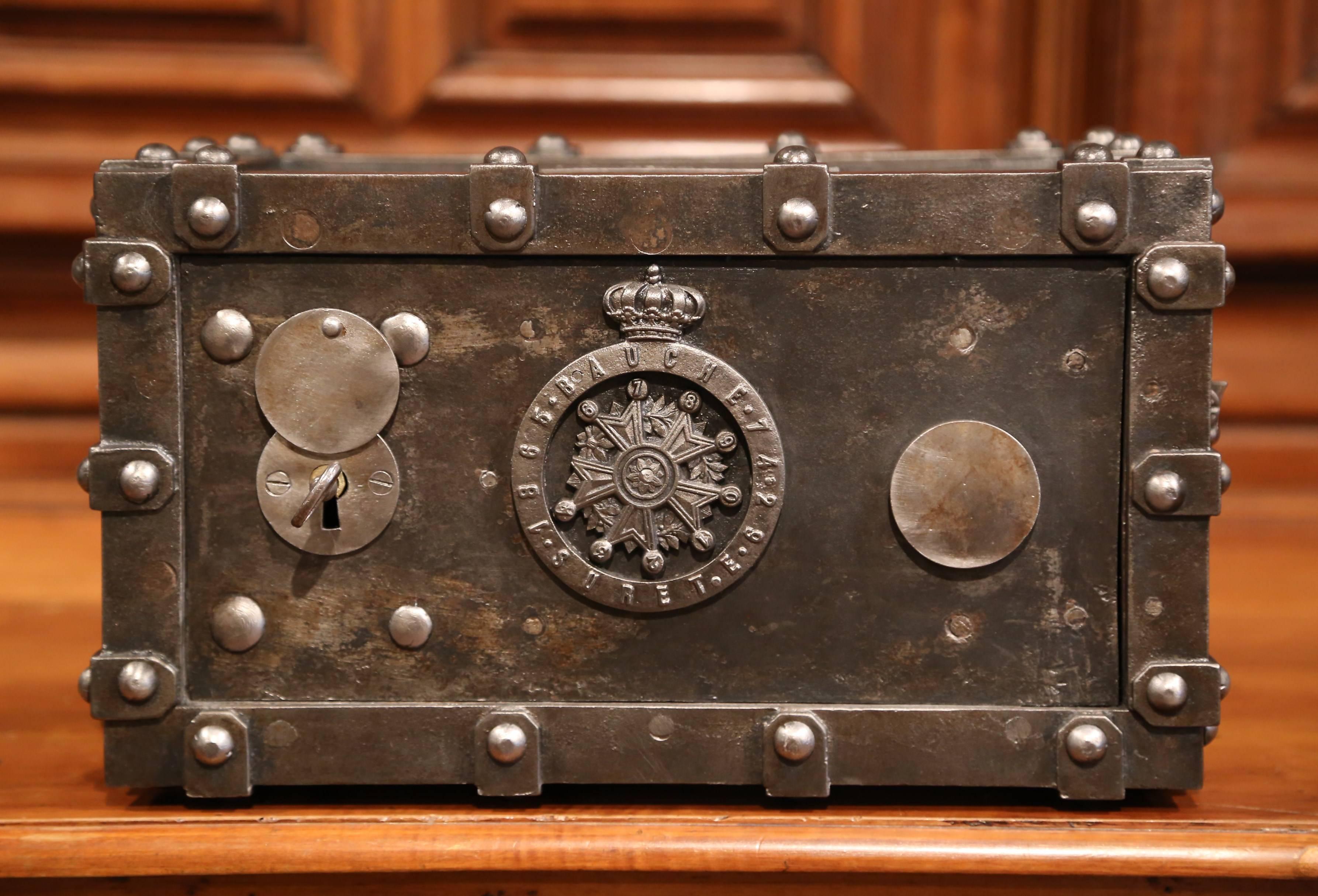19th Century French Polished Cast Iron Safe Dated 1865 with Key and ...