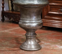 19th Century French Polished Cast Iron Urn Shape Table with Octagonal Glass Top