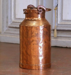 19th Century French Polished Copper and Iron Milk Can with Locking Lid