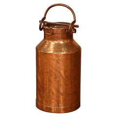19th Century French Polished Copper and Iron Milk Can with Locking Lid
