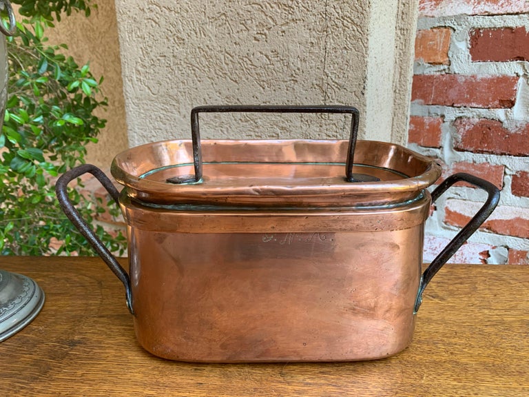 Forged 19th Century French Polished Copper and Iron Pot Pan Cooking Dish Lid For Sale