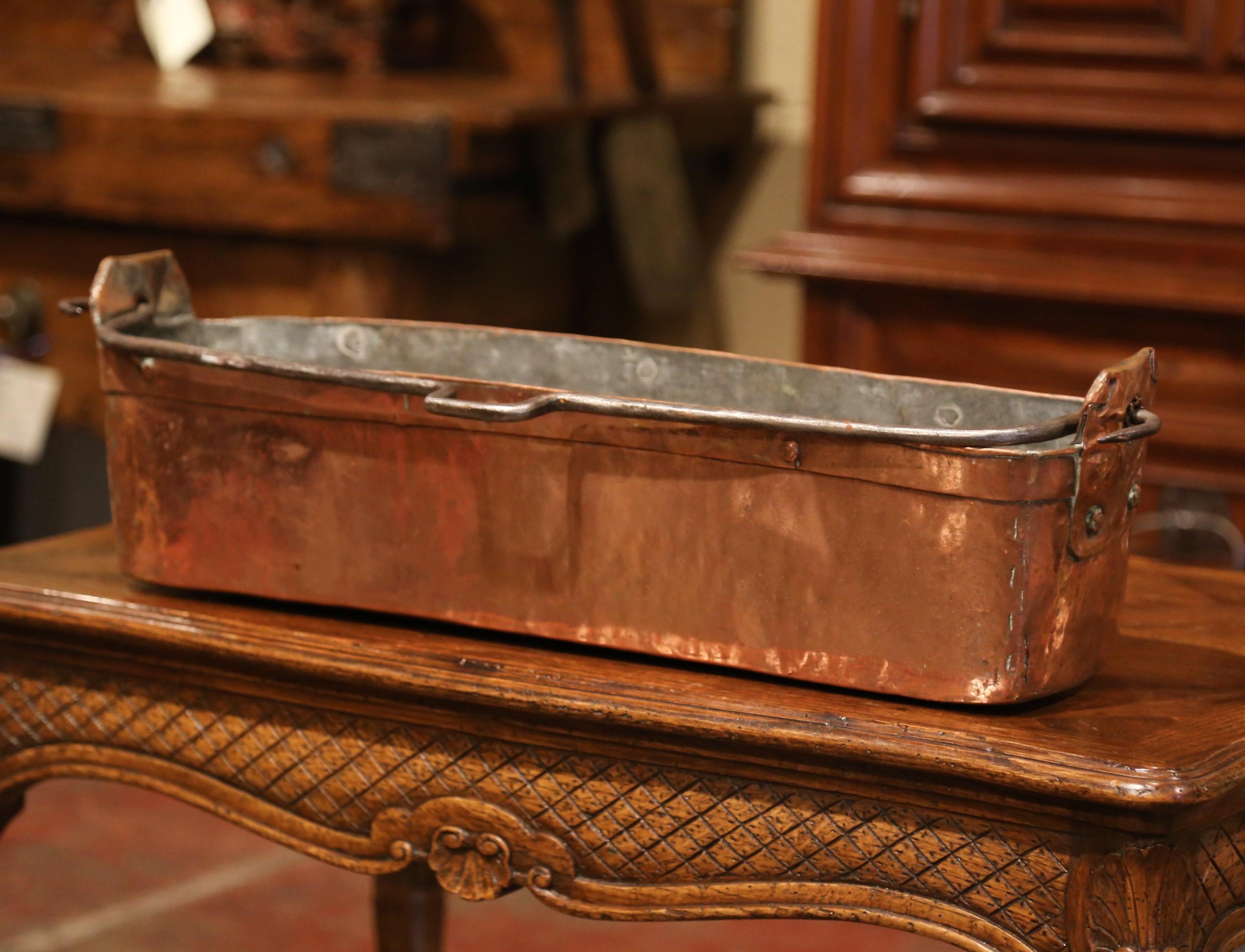 Country 19th Century French Polished Copper and Wrought Iron Poissonniere Fish Kettle