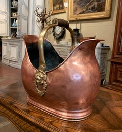 19th Century French Polished Copper, Brass and Wood Decorative Coal Bucket