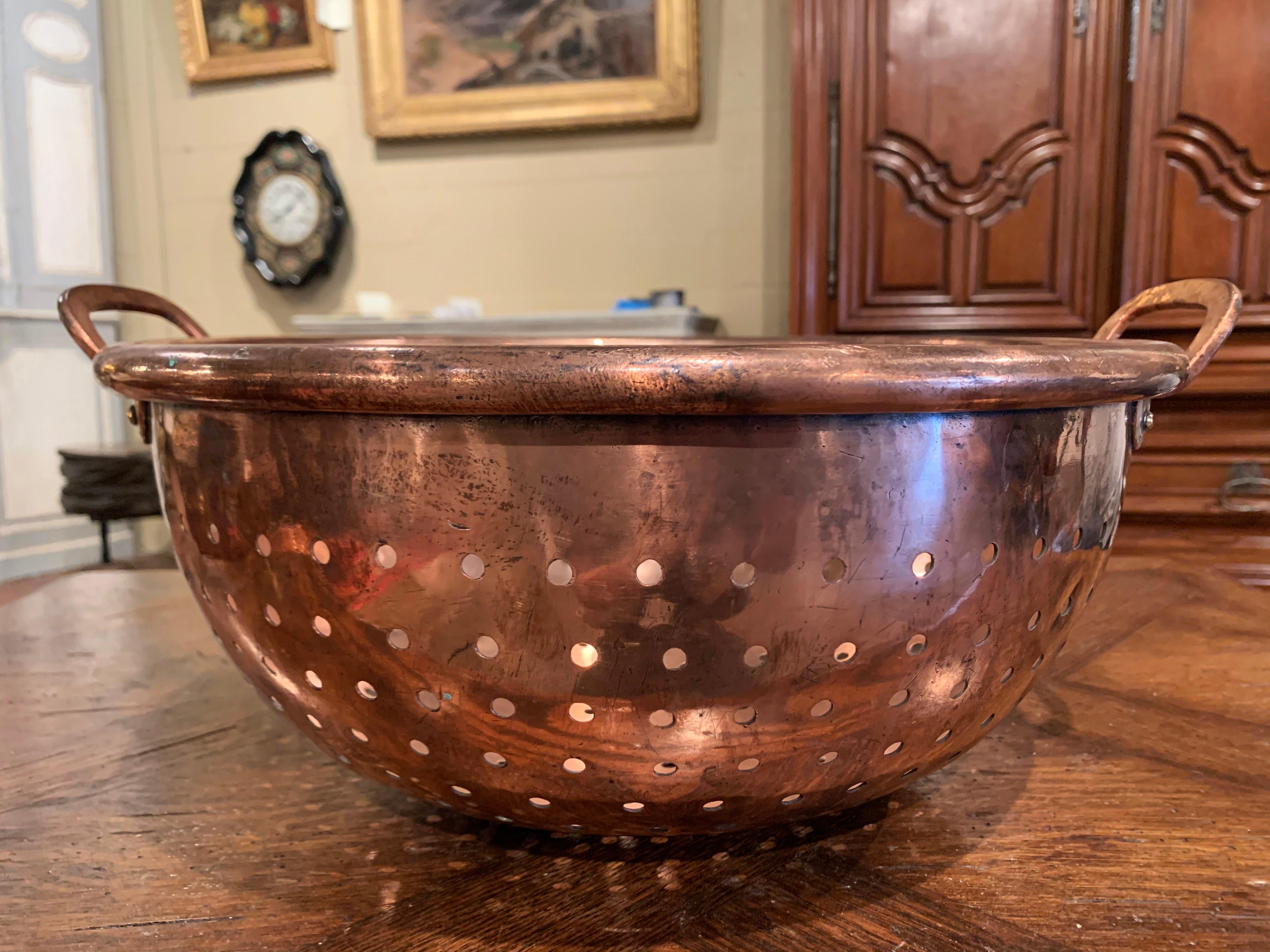 Country 19th Century French Polished Copper Colender Dish from Normandy
