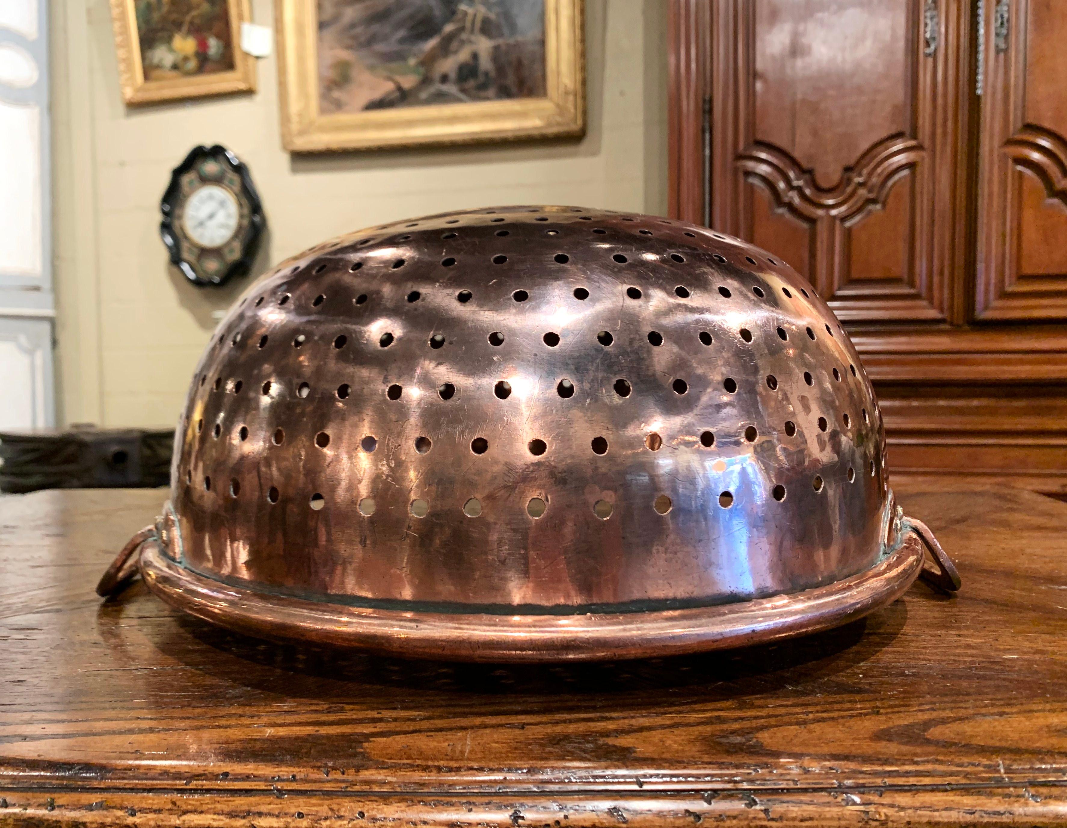 19th Century French Polished Copper Colender Dish from Normandy 1