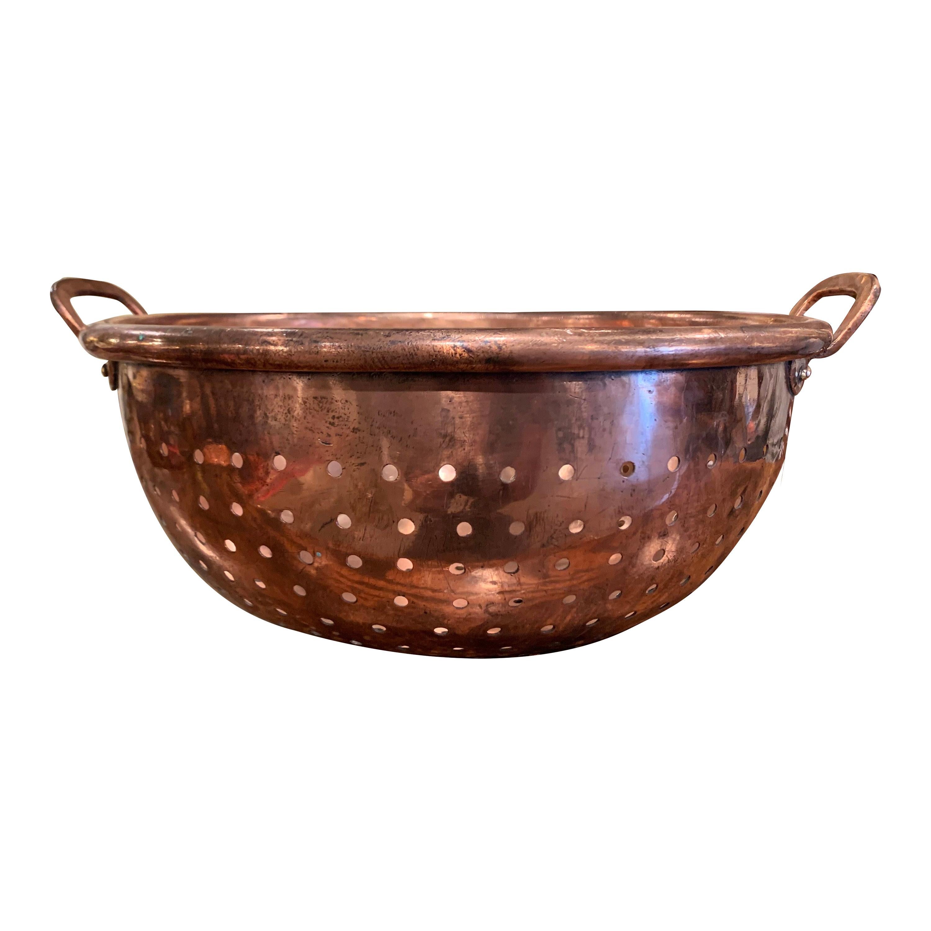 19th Century French Polished Copper Colender Dish from Normandy