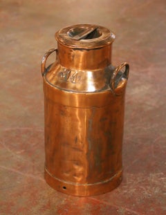 19th Century French Polished Copper Milk Can with Lid and Handles