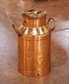 19th Century French Polished Copper Milk Can with Lid and Handles