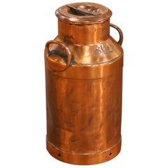 19th Century French Polished Copper Milk Can with Lid and Handles