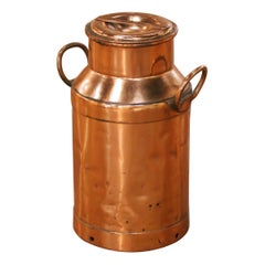 19th Century French Polished Copper Milk Can with Lid and Handles