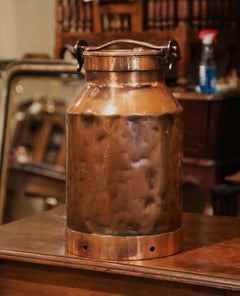 19th Century French Polished Copper Milk Container with Handle and Lid