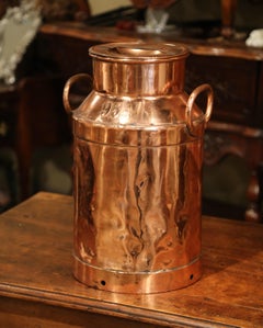 19th Century French Polished Copper Plated Milk Container with Handles and Lid