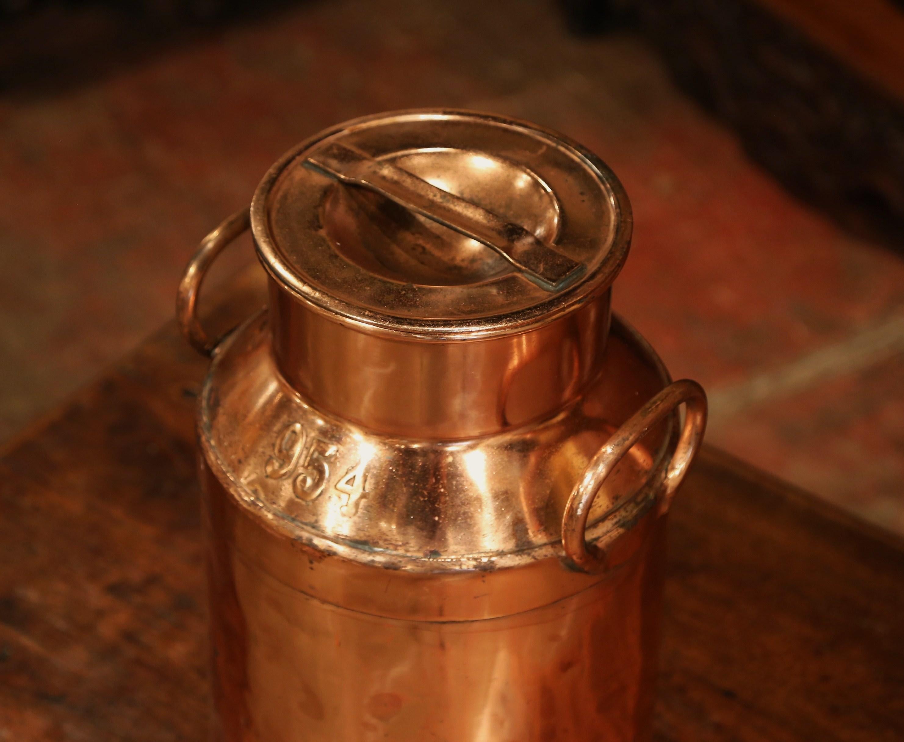Metal 19th Century French Polished Copper Plated Milk Container with Handles and Lid