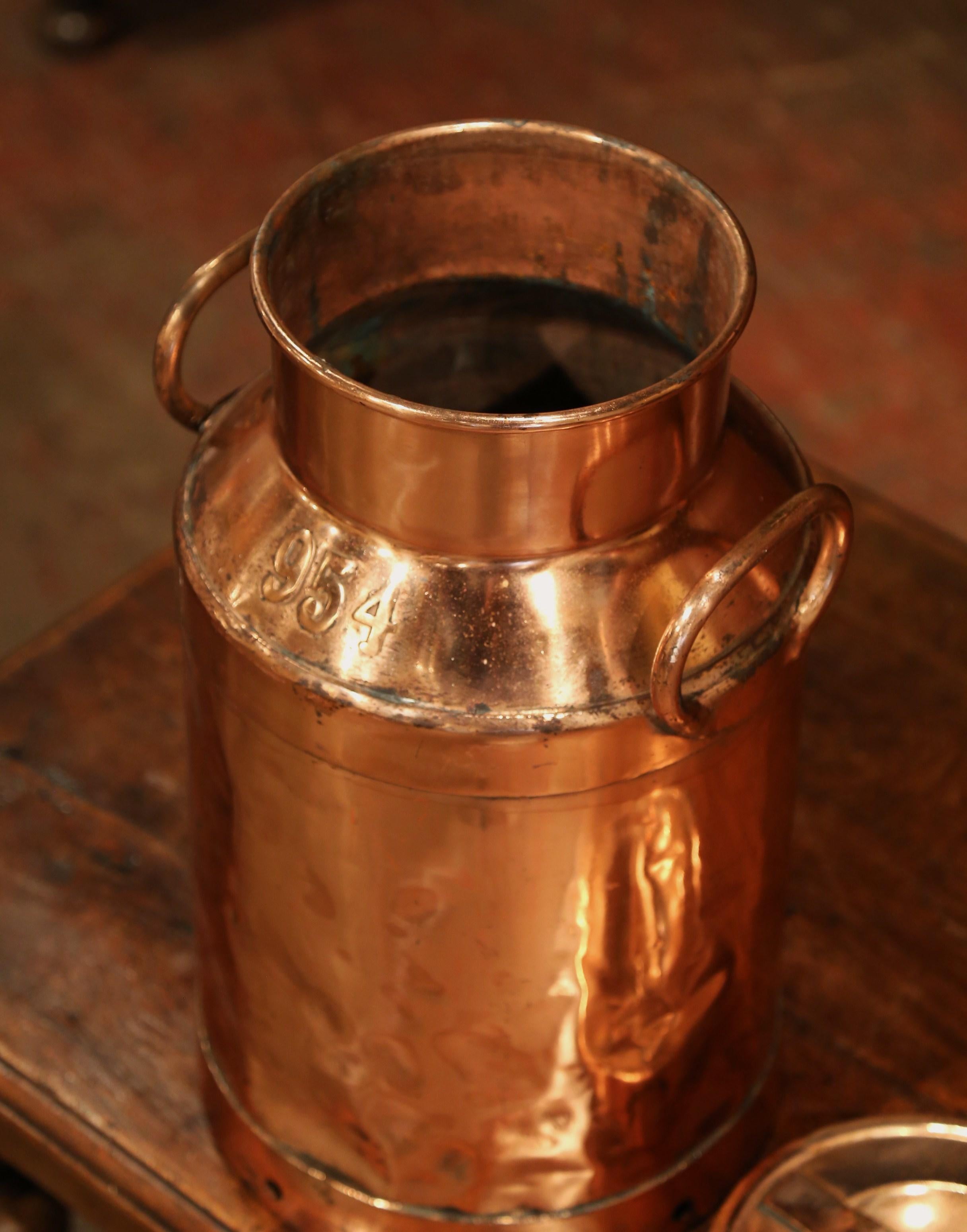 19th Century French Polished Copper Plated Milk Container with Handles and Lid 1