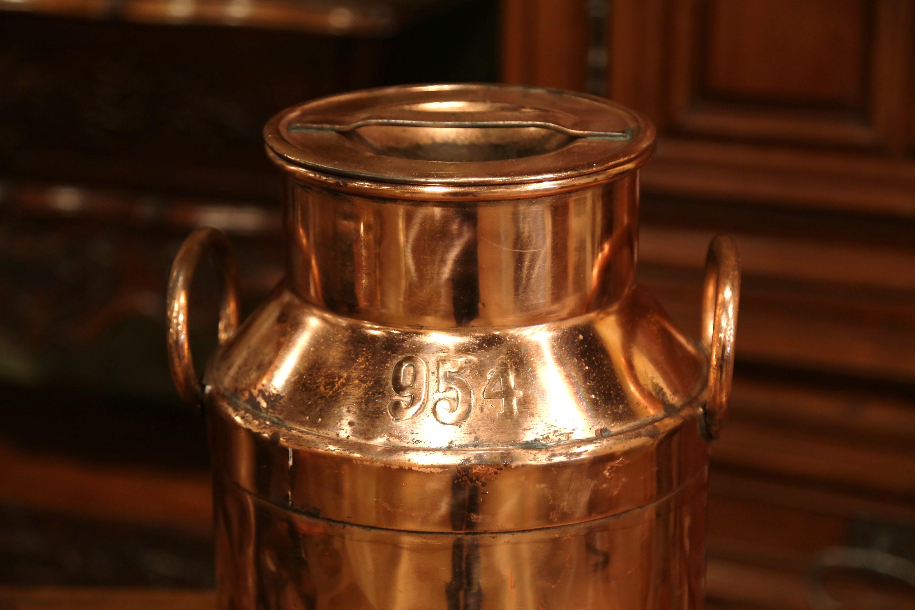 19th Century French Polished Copper Plated Milk Container with Handles and Lid 2