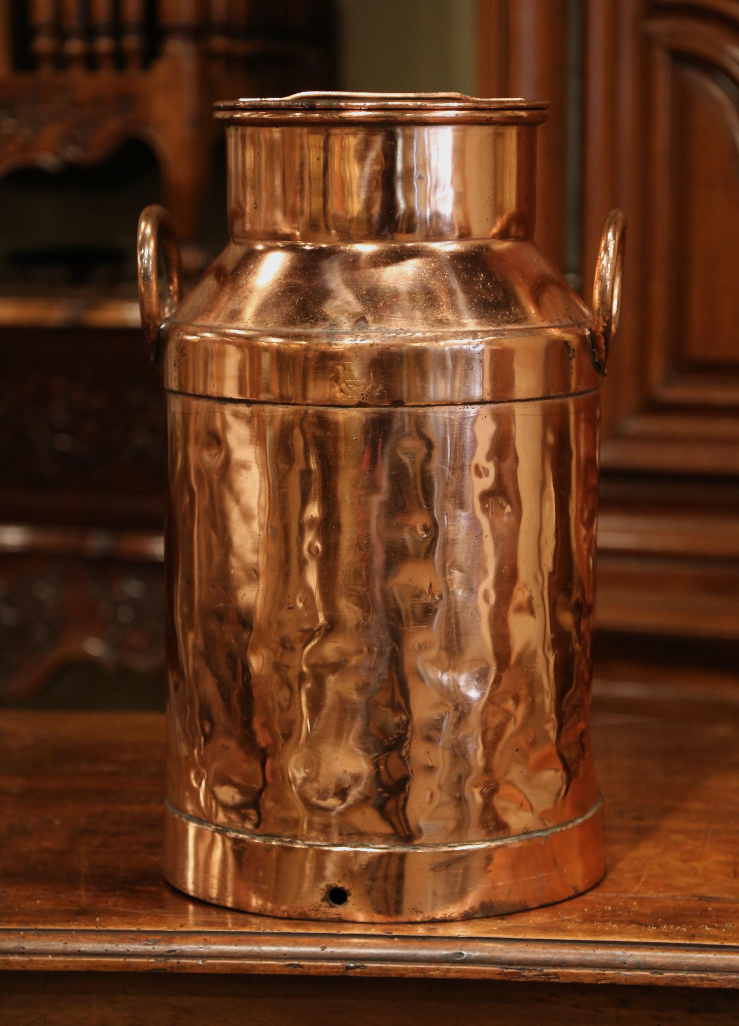 19th Century French Polished Copper Plated Milk Container with Handles and Lid 3