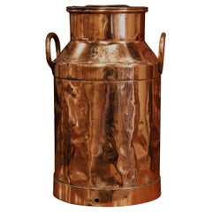 Antique 19th Century French Polished Copper Plated Milk Container with Handles and Lid