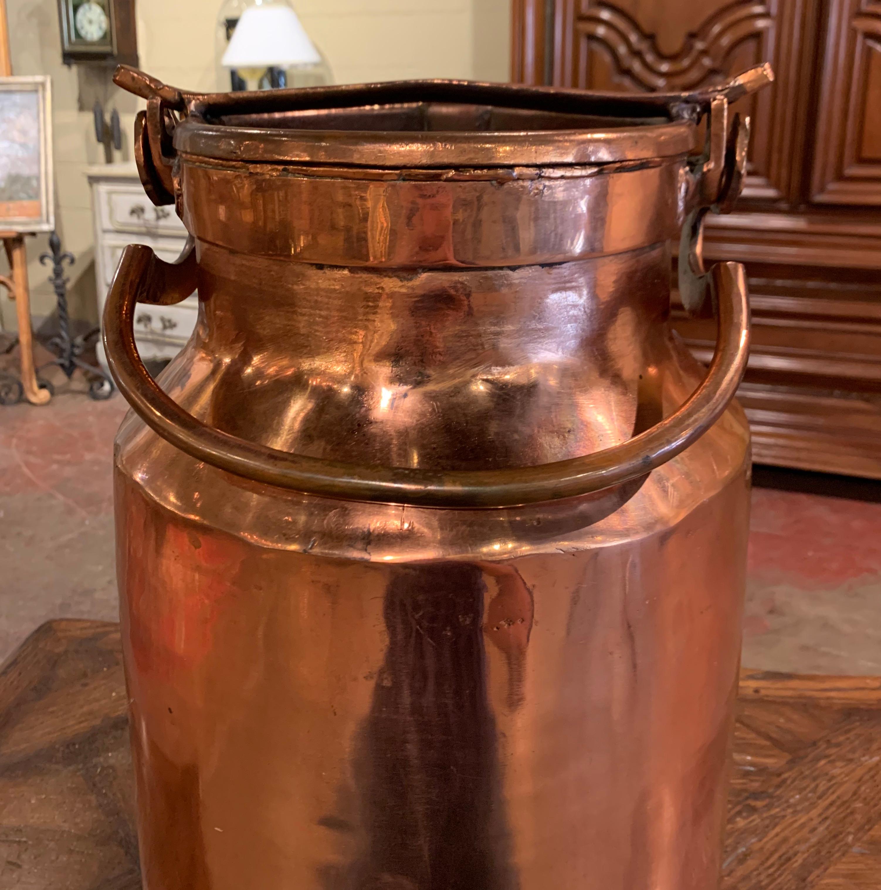 Country 19th Century French Polished Copper Plated Milk Container with Removable Lid