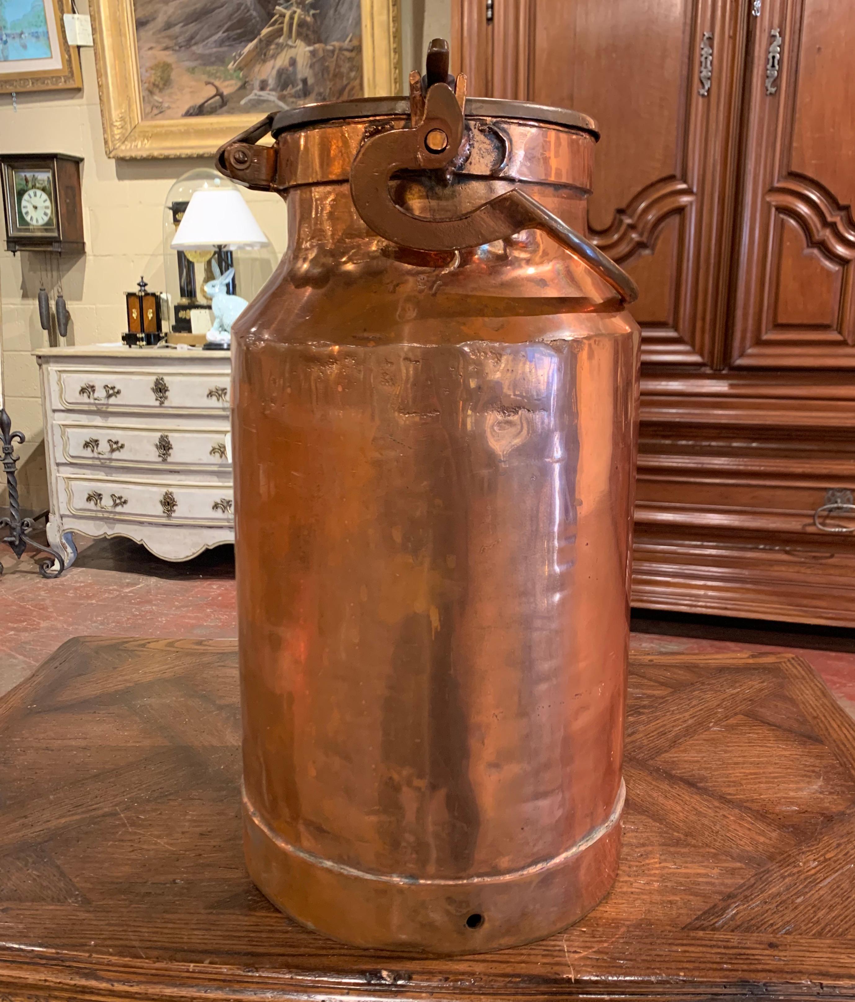 Metal 19th Century French Polished Copper Plated Milk Container with Removable Lid