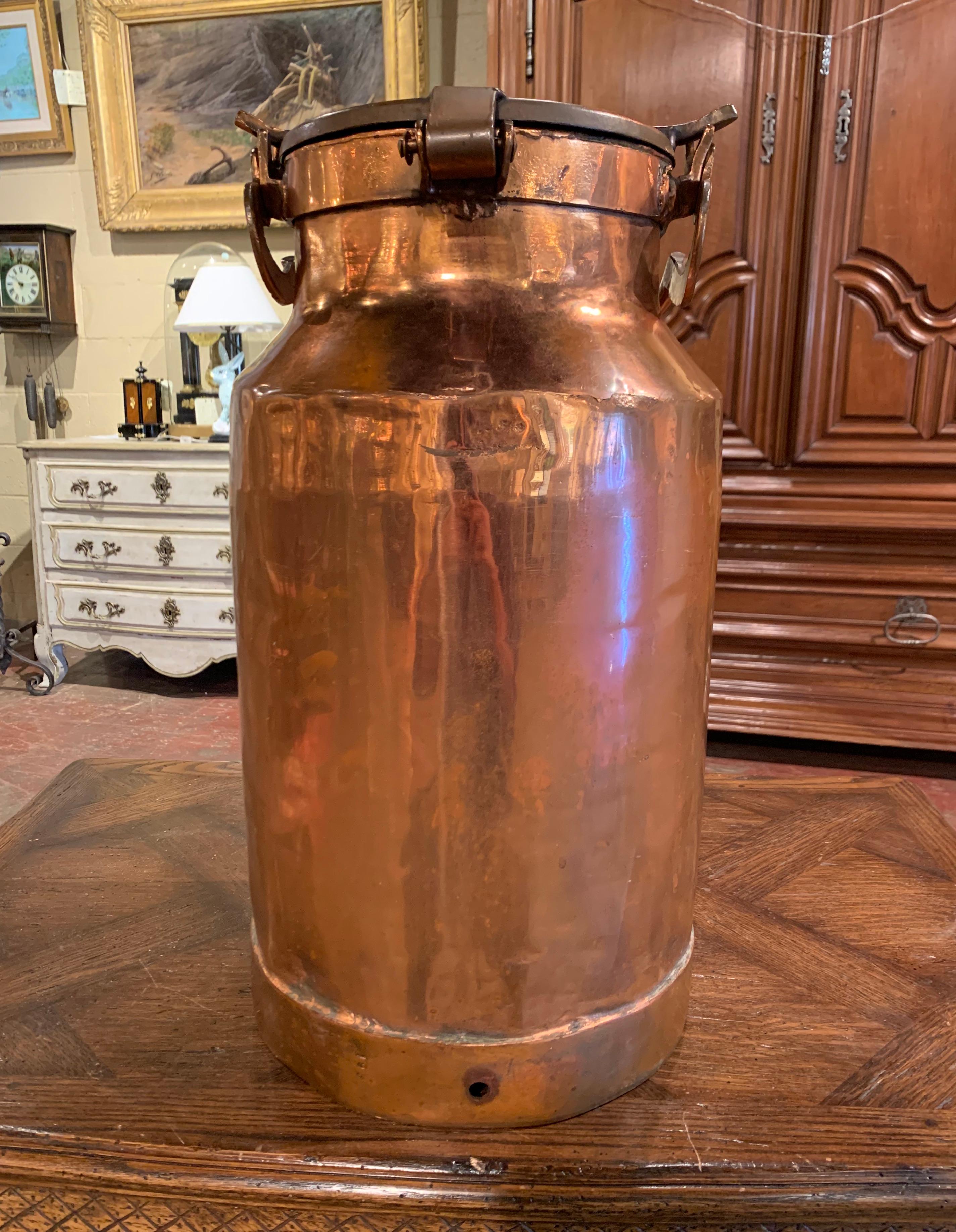 19th Century French Polished Copper Plated Milk Container with Removable Lid 1