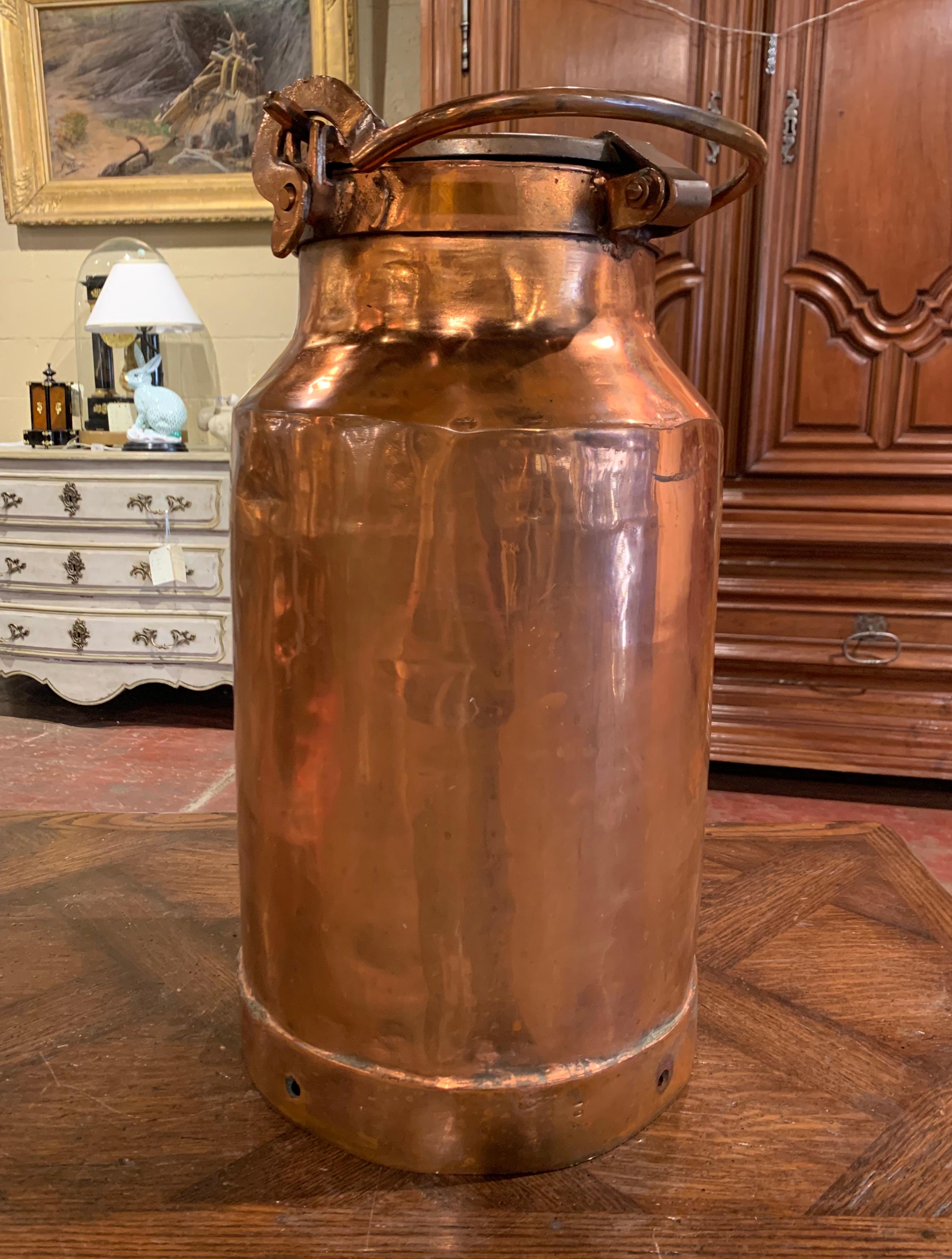 19th Century French Polished Copper Plated Milk Container with Removable Lid 2