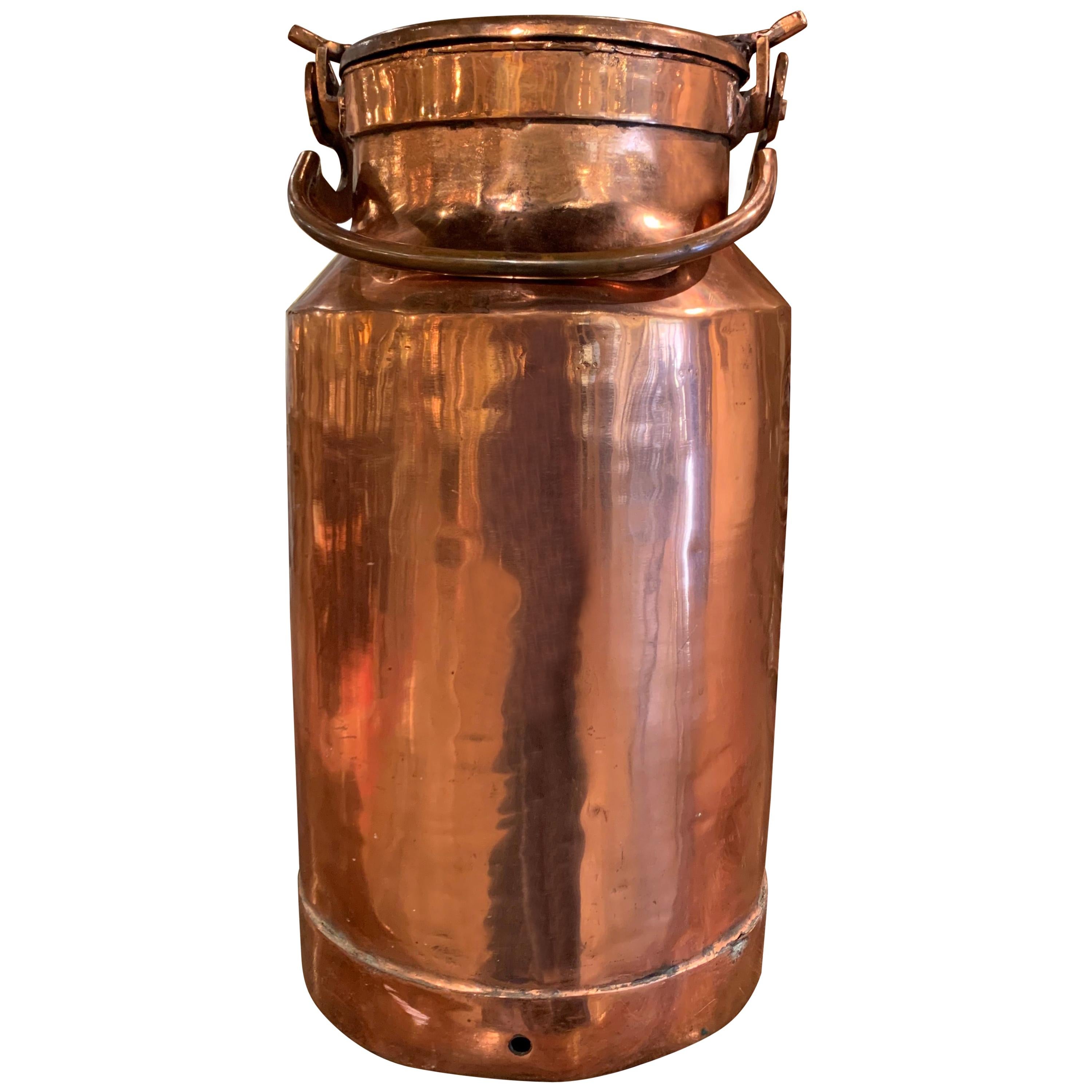 19th Century French Polished Copper Plated Milk Container with Removable Lid