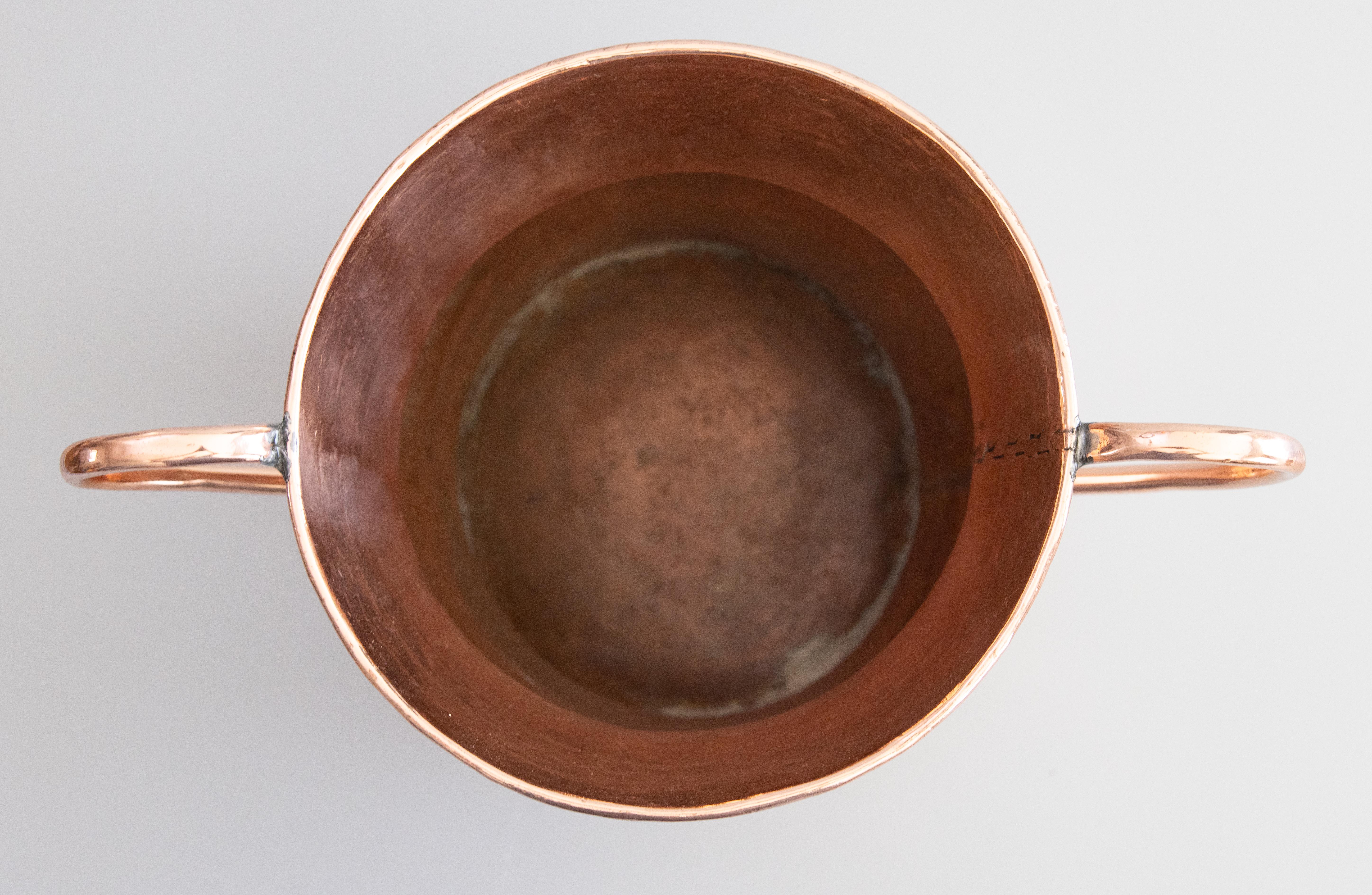 Cuivre Jardinière en cuivre martelé poli du 19ème siècle avec poignées en vente