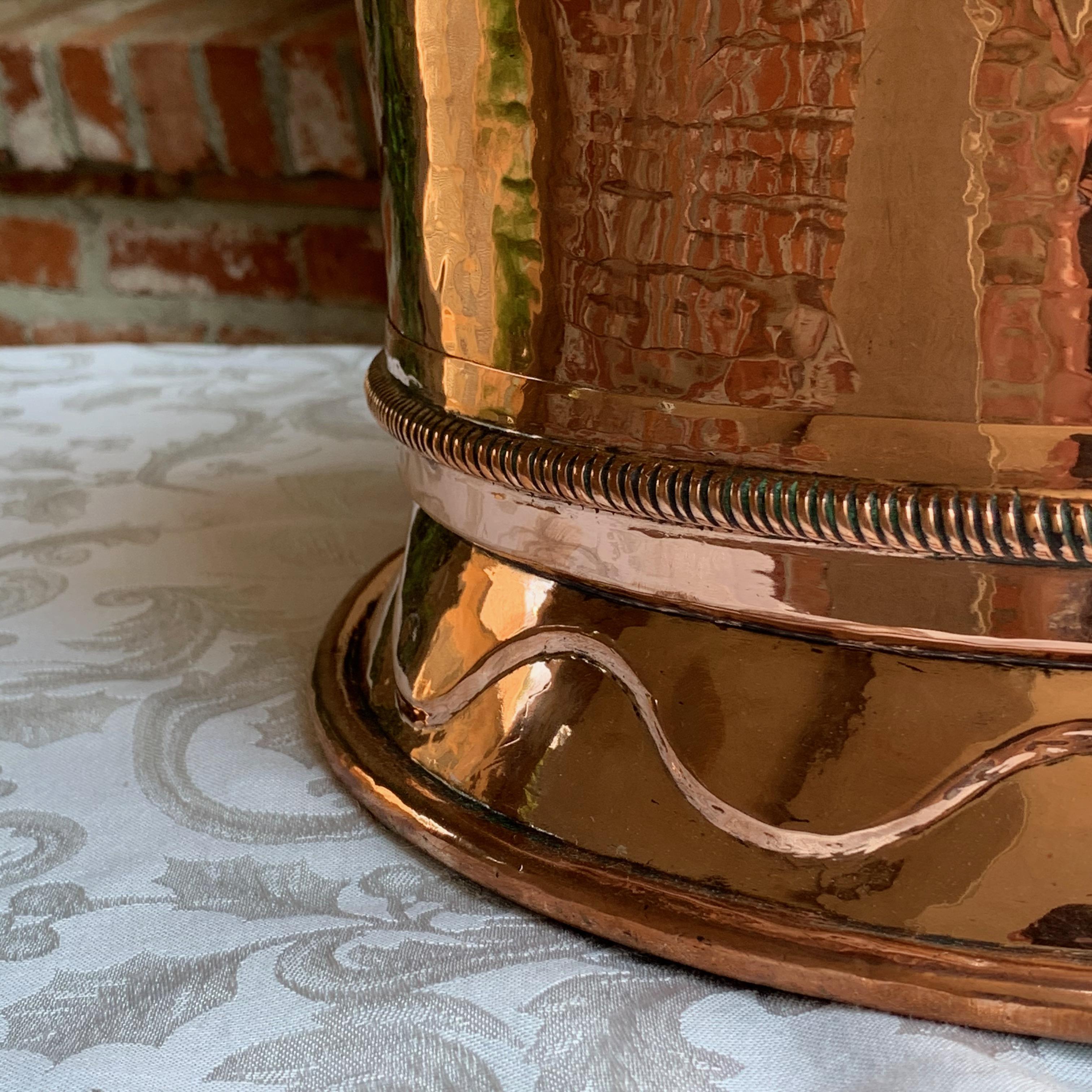 19th Century French Polished Hammered Copper Planter Jardinière Cachepot Round 2