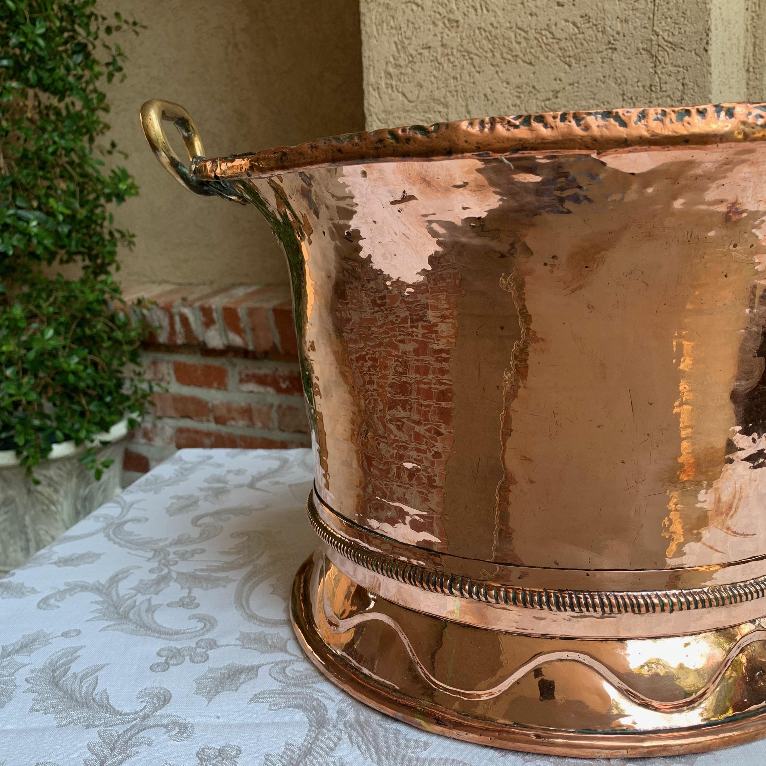 19th Century French Polished Hammered Copper Planter Jardinière Cachepot Round 3