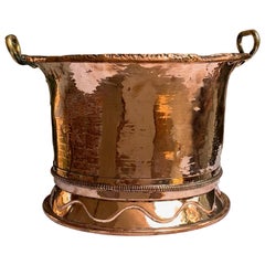 Antique 19th Century French Polished Hammered Copper Planter Jardinière Cachepot Round