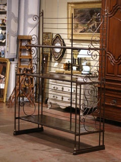 19th Century French Polished Iron and Brass Baker's Rack with Metal Shelves