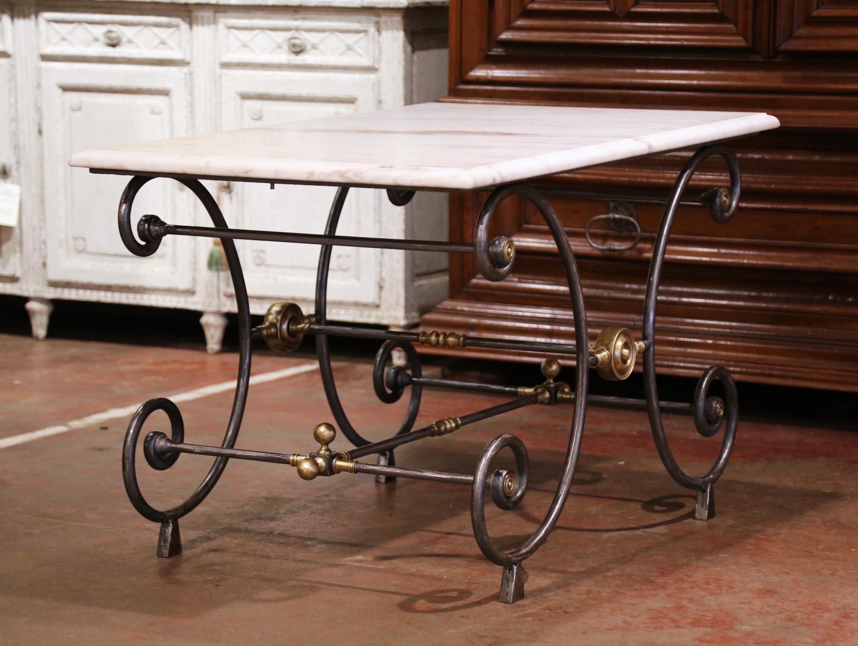 19th Century French Polished Iron and Bronze Pastry Table with Marble Top 5