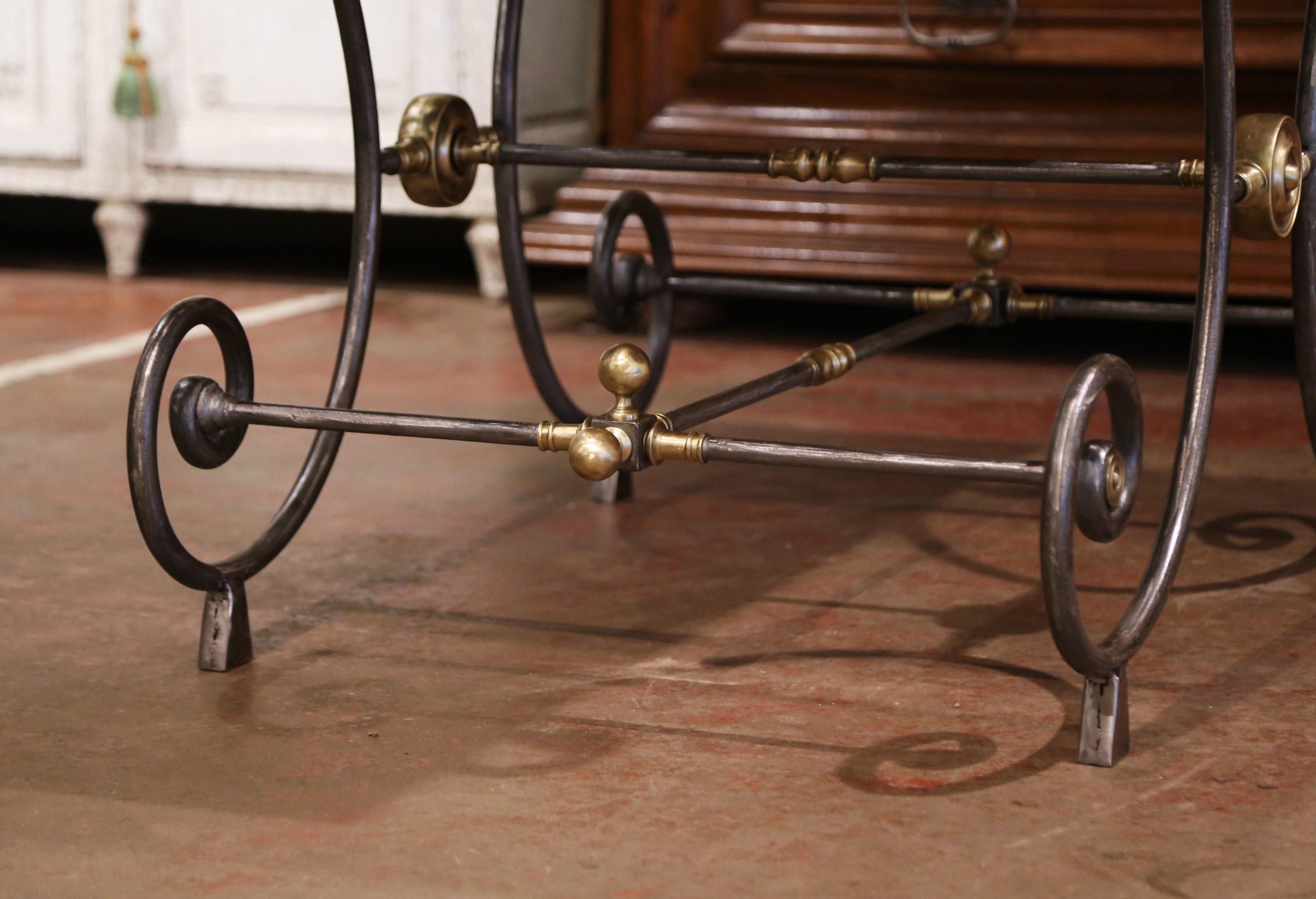 19th Century French Polished Iron and Bronze Pastry Table with Marble Top 7